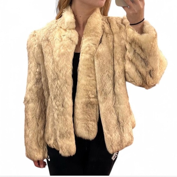 Genuine White Rabbit fur jacket made in Hong Kong Vintage Warm Winter Coat Gift
